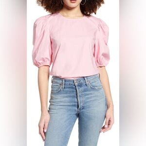 NEW English Factory Pink Poplin Puffed Sleeve Top Sz Small